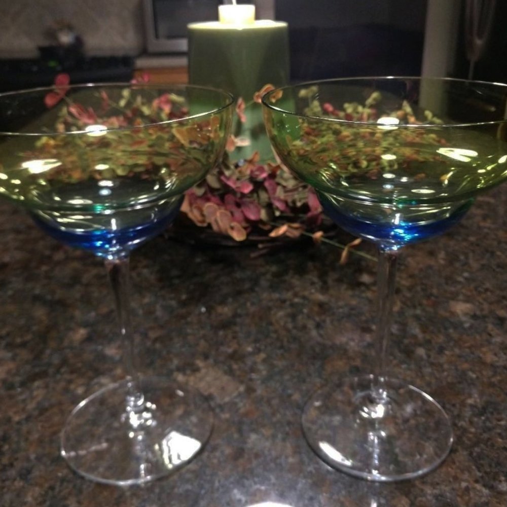 Pair of Circleware Ombree 'Blue to Green's Margarita Glasses